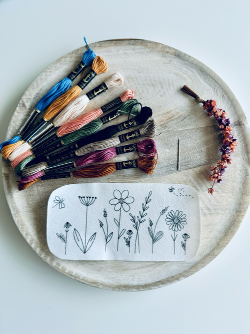 Stickmotiv Set inkl. Garn - Blumenwiese